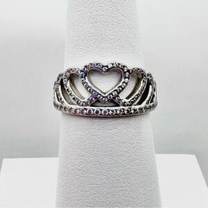 Pandora Hearts Tiara Sterling Silver & Clear Cubic Zirconia Ring Size 6